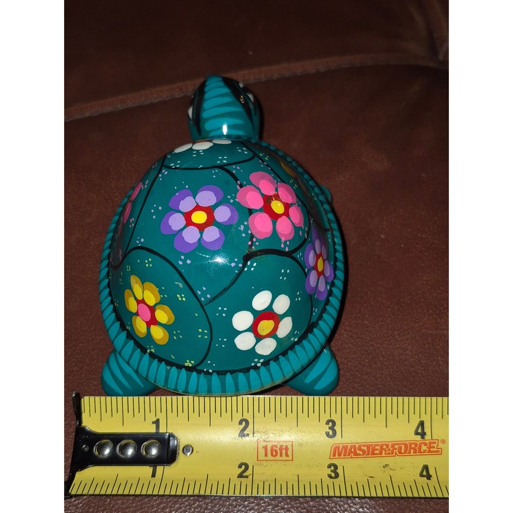 Hand Painted Turtle Trinket Box Mexican Folk Art Style Floral Terracotta gift - Picture 9 of 9